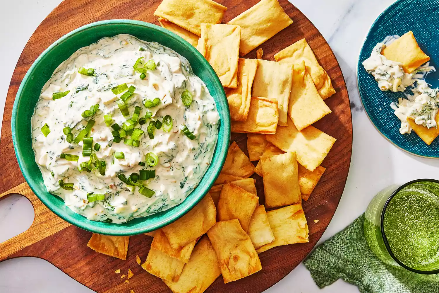 Southern Living Spinach Dip in a bowl to serve with pita chips