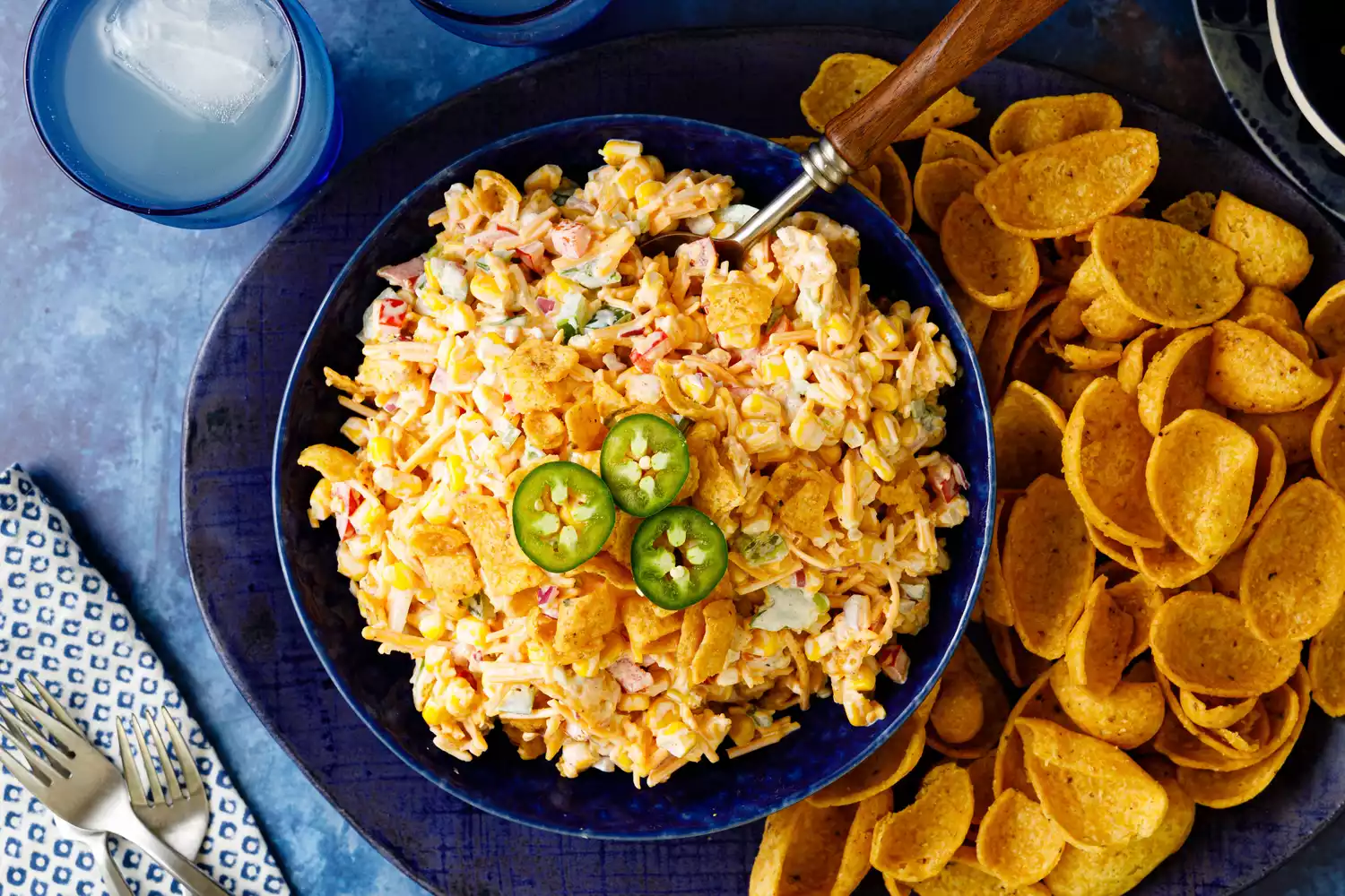 Southern Living Fritos Corn Salad in a bowl to serve with corn chips